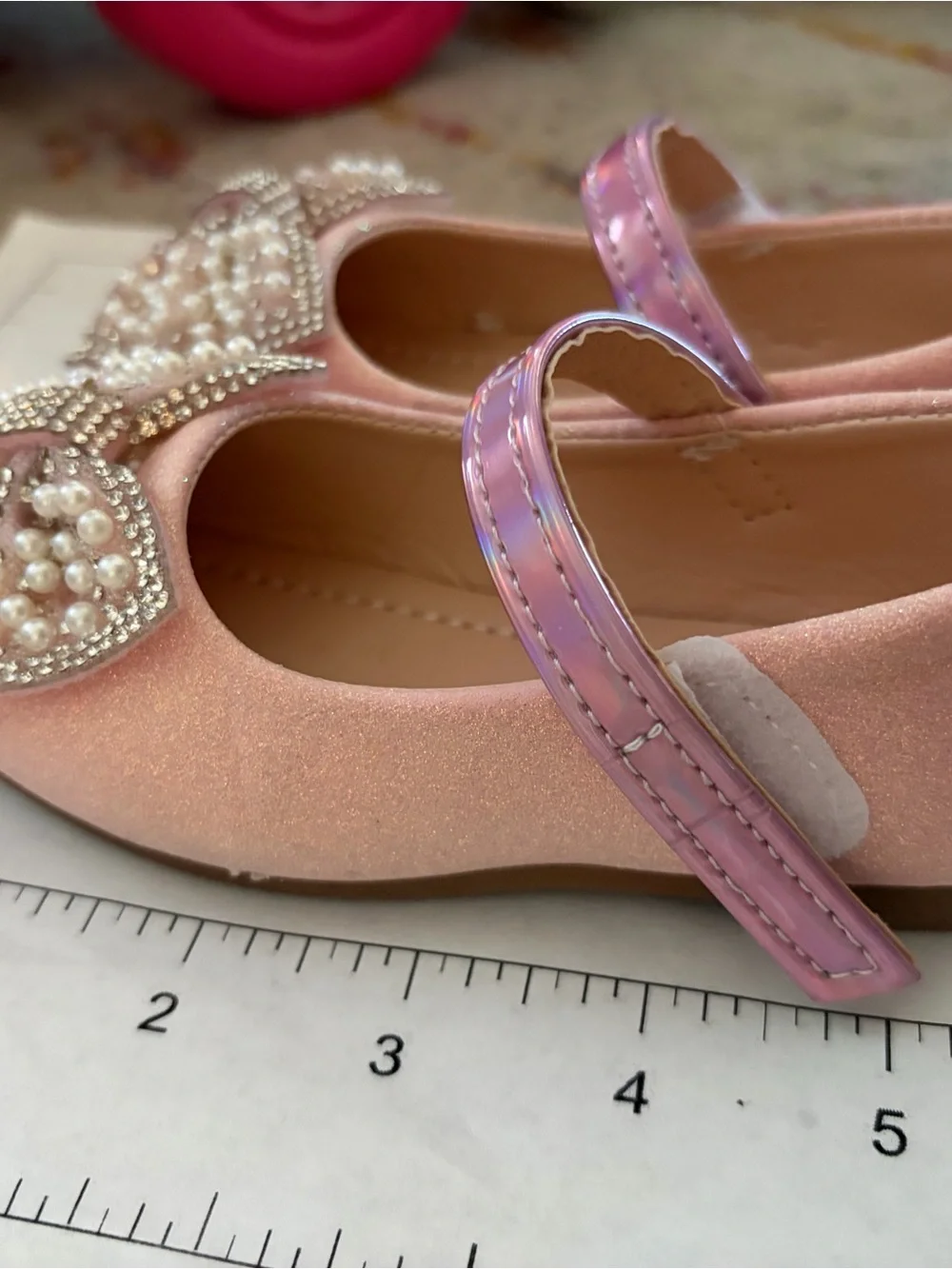 Girls Pink Pearl Bow Mary Jane Flats 5.5